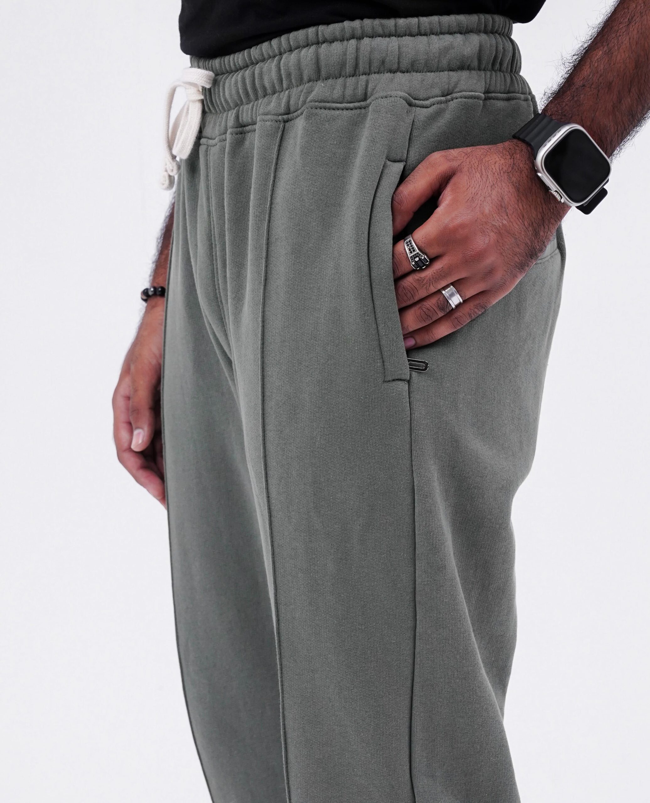 Front Stitch Fleece Trouser - Olive - Image 3