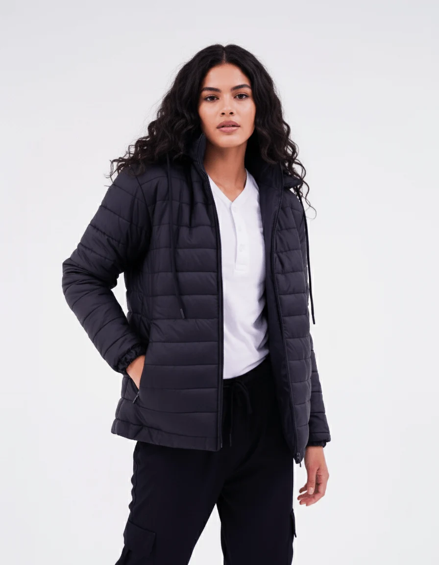 Black Puffer Jacket Full Sleeves - MARX