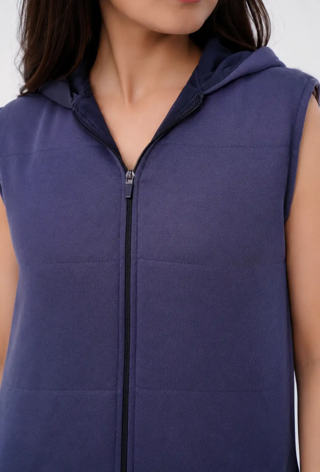 Sleeve less Zipper Hood - Grey - Image 2