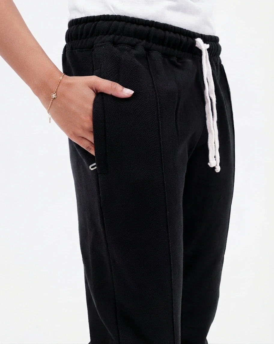 Front Stitch Fleece Trouser - Black - Image 2