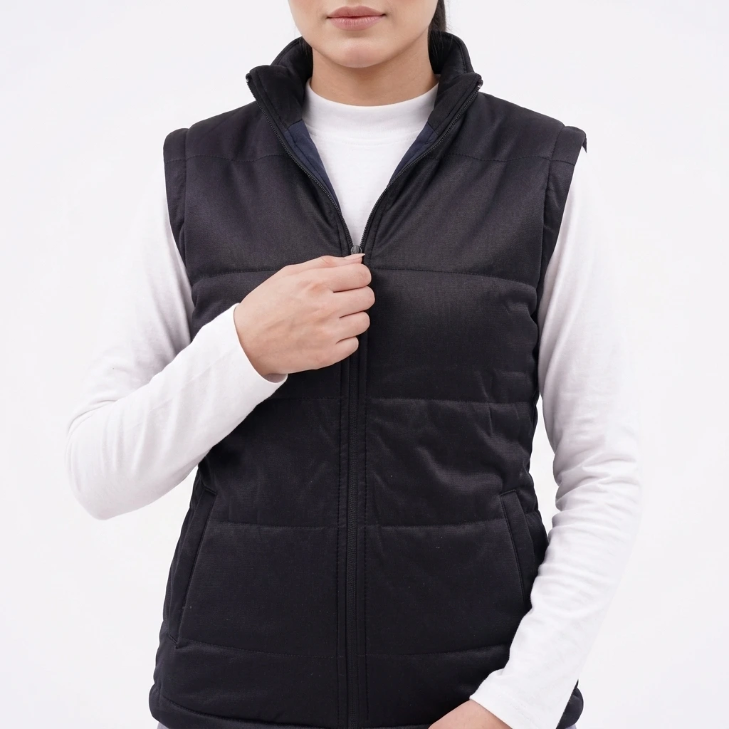 Sleeve less Zipper Hood - Black